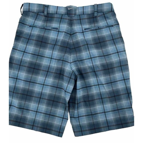 Nike Golf Mens Shorts Size 34 Dri Fit Mid Rise Blue Plaid Flat Front Casual - Picture 2 of 8